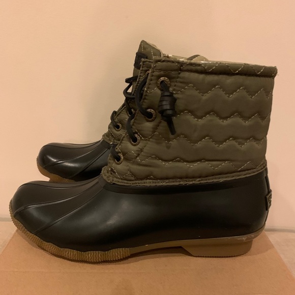 olive green sperry duck boots